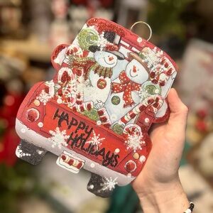 Festive Snowman Metal Charm Holiday or Ornament - Red Truck